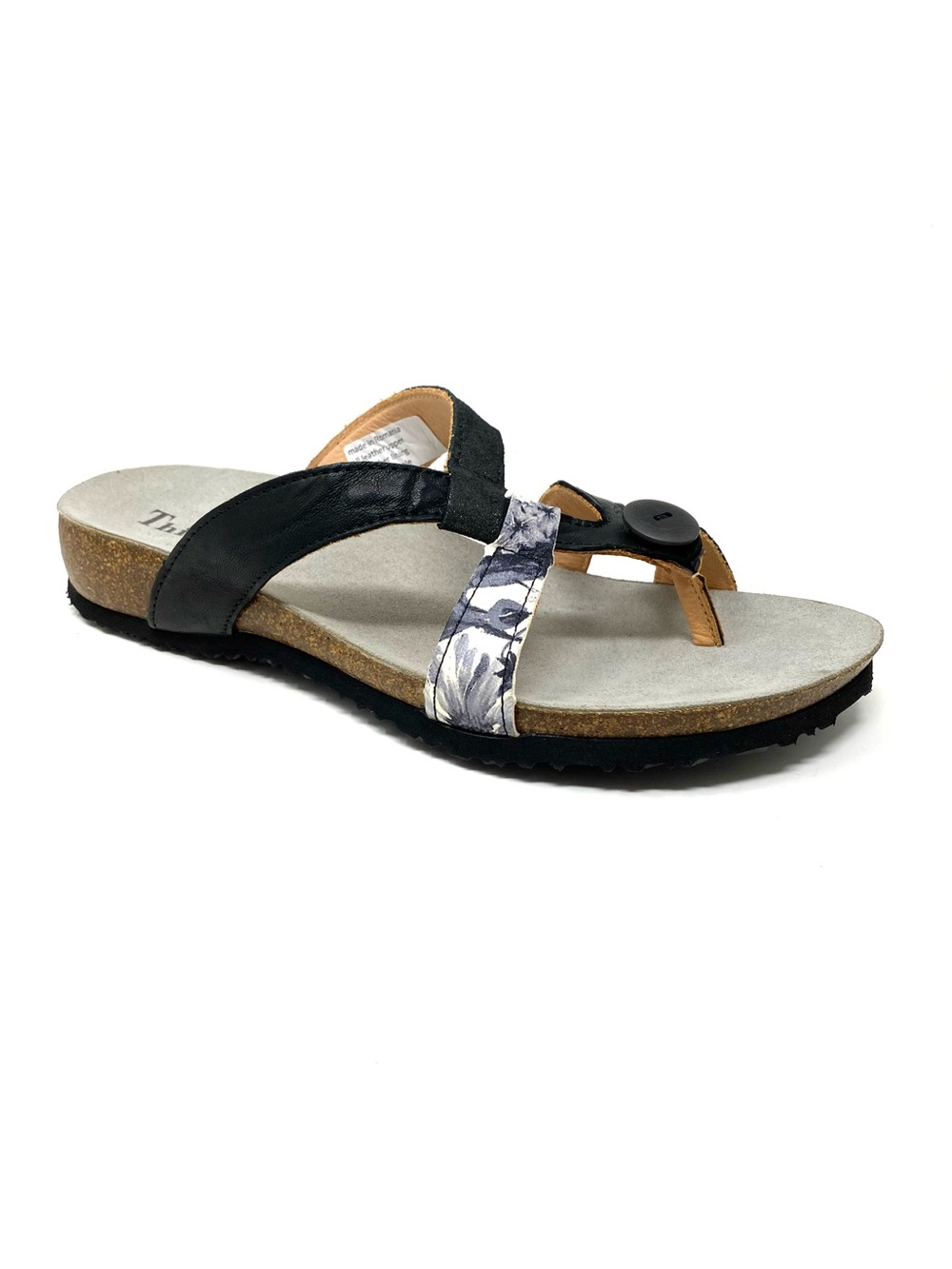 Think! Julia 753 Black Leather Comfort Cork Thong Sandal NIB 000753-0000BK